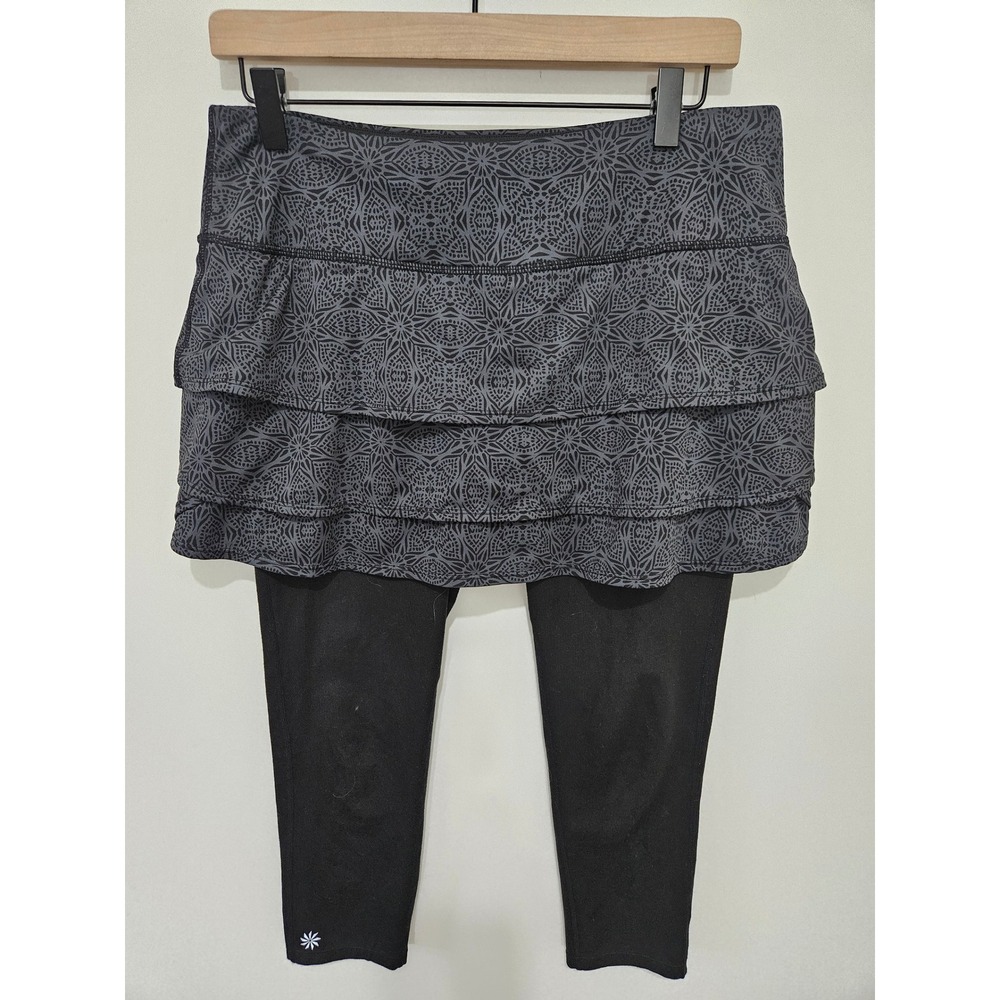 Athleta Womens Grey Black Geometric Ruffle Skapri Skirted Leggings Stle 581503 M